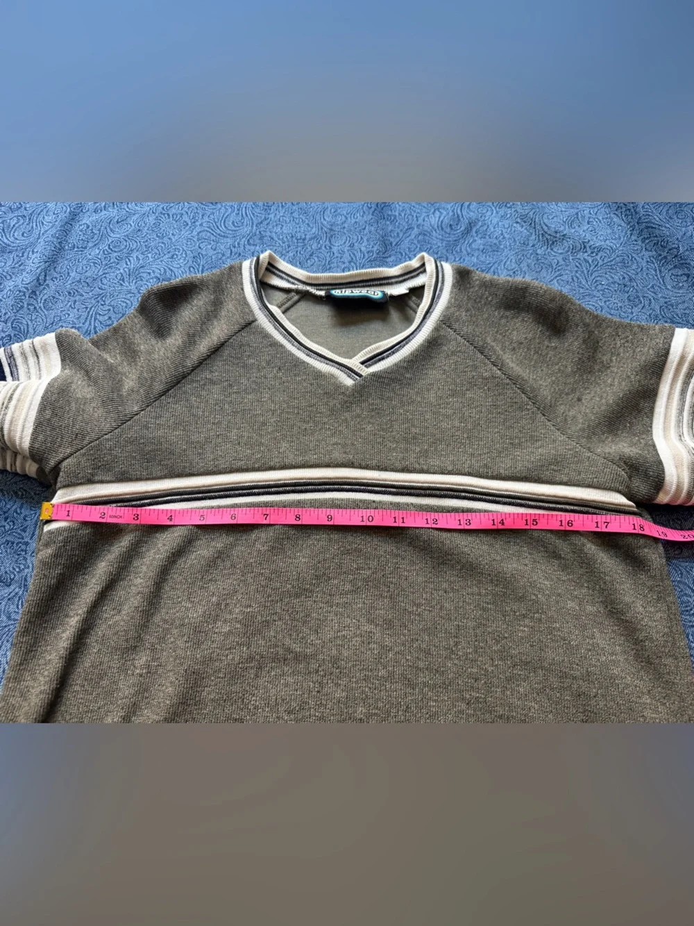 Vintage Hipwear Olive Green Striped V-Neck Sweater Y2K Skater Grunge |Size L - Picture 6 of 8